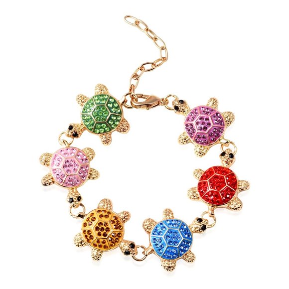 🐢 Turtle Bracelet, Multi Color Austrian Crystals. Adjustable Size. - Picture 1 of 5